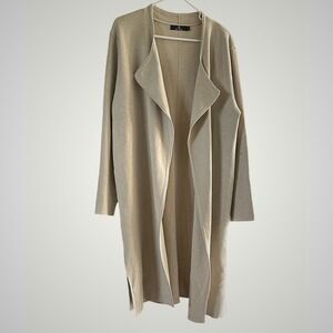 Lillusionary Long Line Open-Front Beige Cardigan Women's M Wool Blend Heavy
